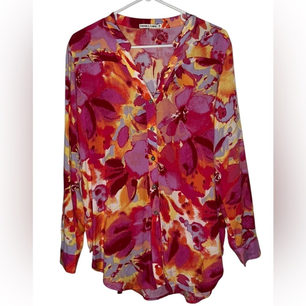 Figueroa & Flower Pink Floral Button Up Blouse Women’s Size Small Anthropologie